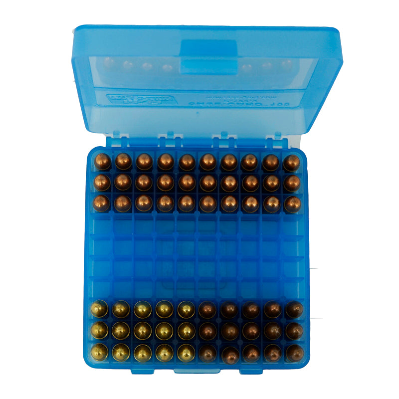 P-100-9-24 Caja para Municiones Calibre 9mm, 21mm, Color Azul Claro - Case Gard